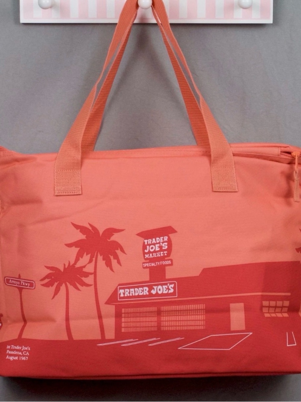 Trader Joe's PeachTote Bag with Market Graphic large